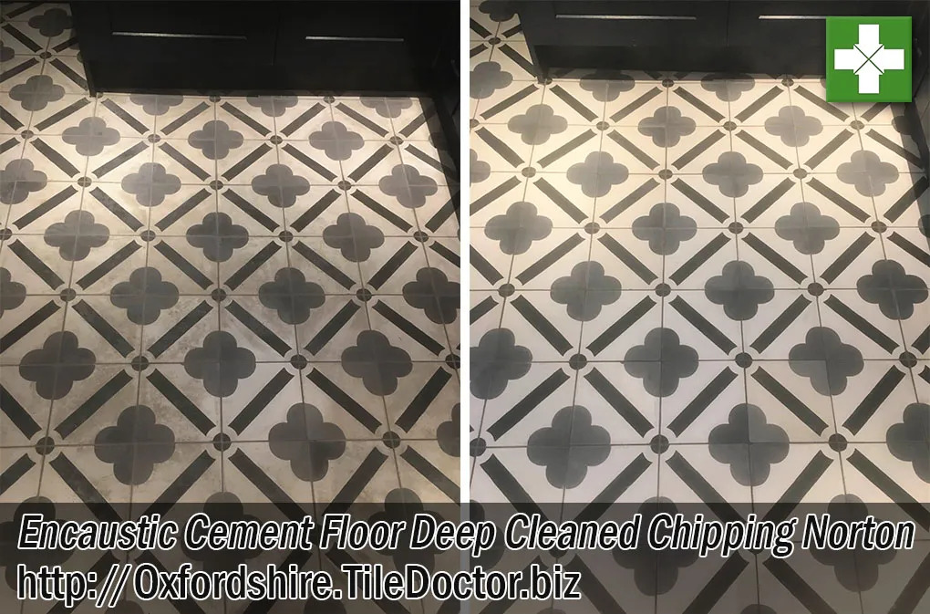 Encaustic Cement Tile and Grout Before After Cleaning Chipping Norton