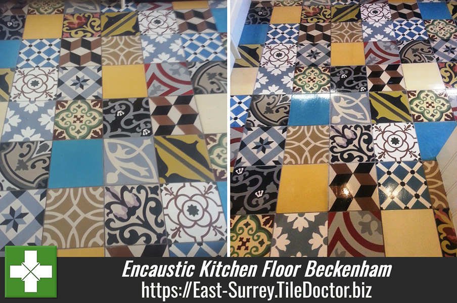 Cleaning Encaustic Kitchen Floor Tiles in Beckenham