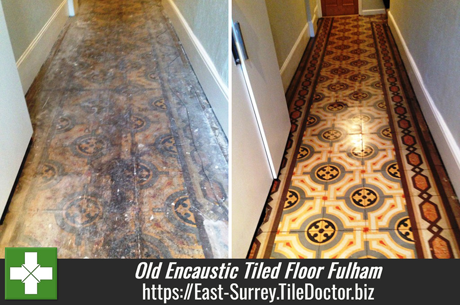 Old Encaustic Tiled Floor Restored in Fulham