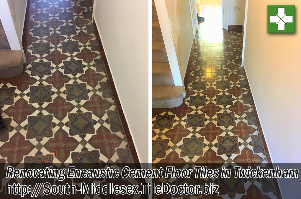 Victorian Encaustic Cement Floor Tiles Before After Renovation Twickenham