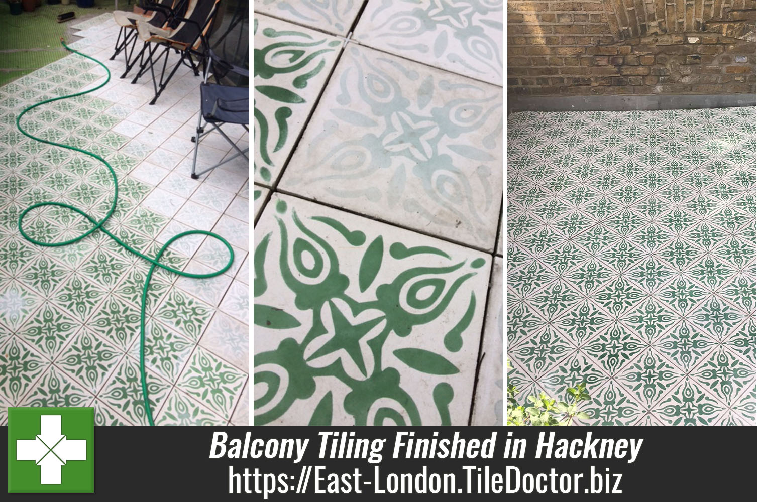Balcony Tiled with Encaustic Cement Tiles in Hackney