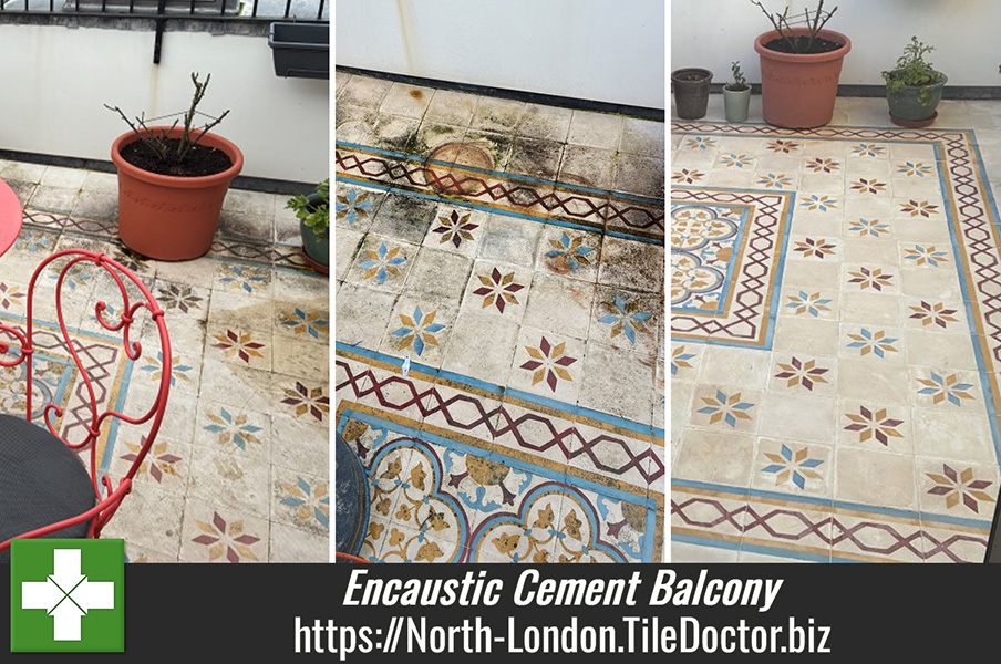 Encaustic Cement Tiled Balcony Renovation West Hampstead NW6