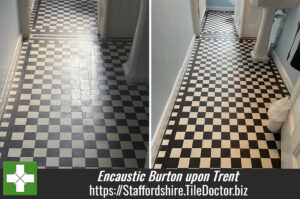 Black-and White Encaustic Tiled Bathroom Floor Renovated Burton On Trent